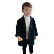 Toddler Jacket Kids Baby Girls Boys Plaid Elegant Notched Collar Double Wool Trench Coat Outwear 18-24 Months